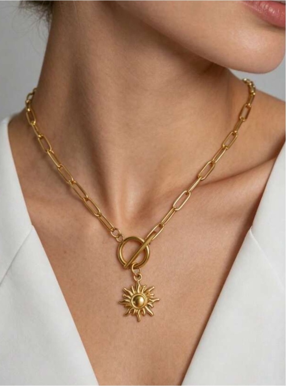 Anthropologie Gold Sun Charm Chunky Link Necklace